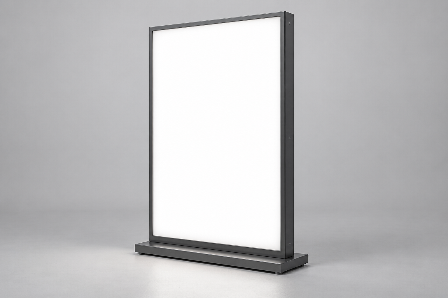 Illustrative unbranded illuminated advertising lightbox with a blank white display